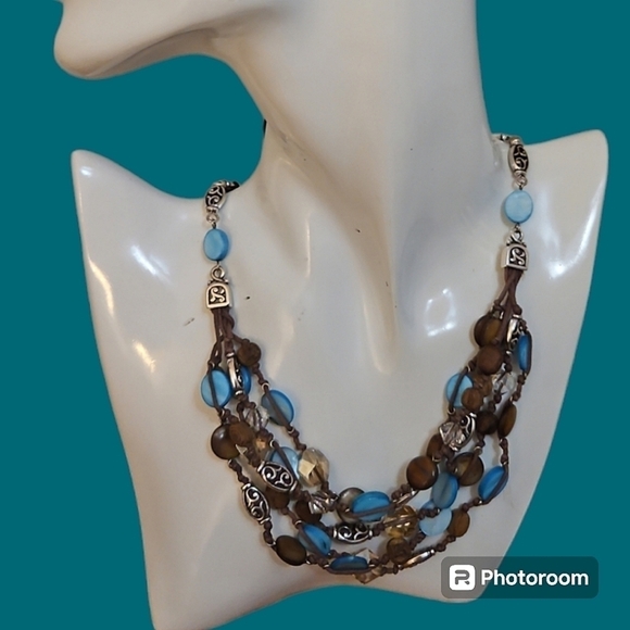 BRIGHTON Western Crown Shell Wood Knot Beaded Multi-strand Necklace - Picture 1 of 9